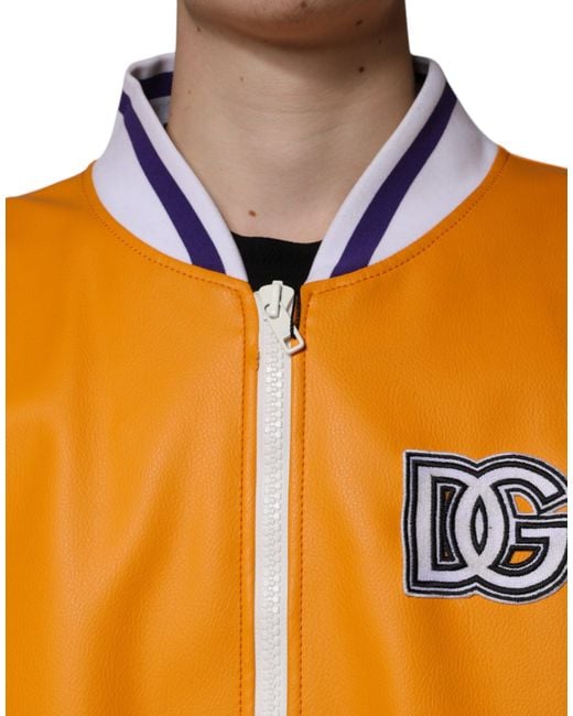Dolce & Gabbana Orange Full Zip Jersey Bomber Jacket for men