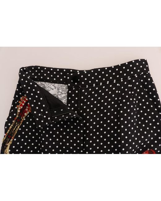 Dolce & Gabbana Black Polka Dot Sicily Crystal Pants