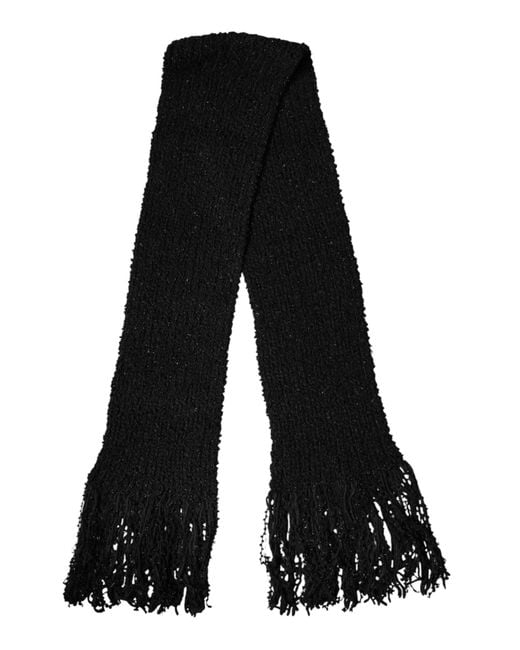 Dolce & Gabbana Black Wool Fringes Neck Wrap Foulard Scarf for men