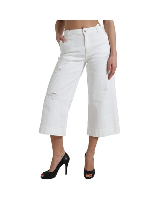 Dolce & Gabbana Gray Wide Leg Cotton Cropped Denim Jeans Elastane Clothing