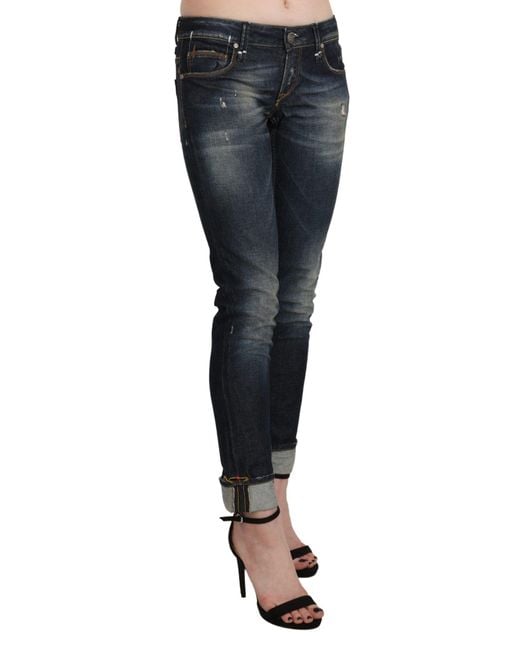 Acht Black Washed Low Waist Skinny Cropped Denim Pant