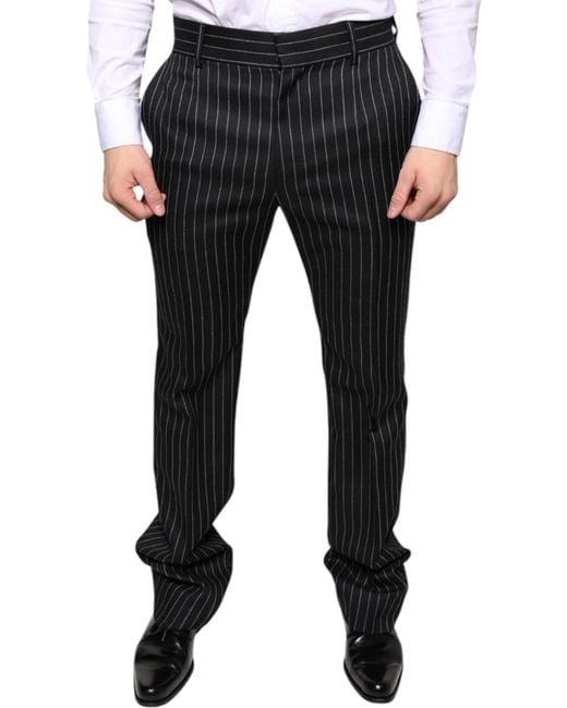 Dolce & Gabbana Black Stripes Skinny Dress Pants for men