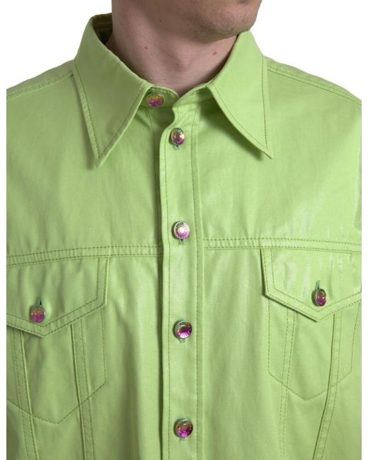 Dolce & Gabbana Green Cotton Collared Button Down Shirt for men