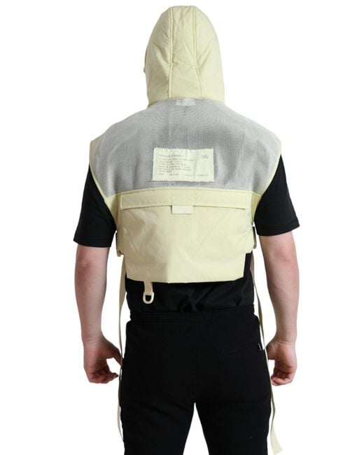 Dolce & Gabbana Yellow Nylon Hooded Sportswear Vest Jacket for men