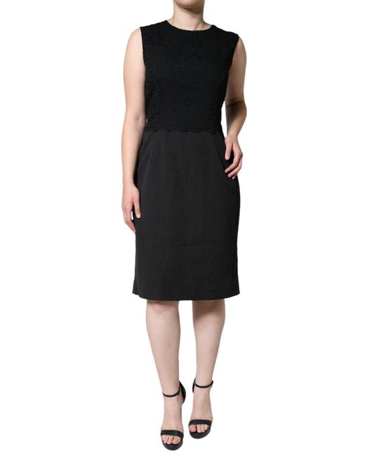 Dolce & Gabbana Black Cotton Sheath Knee Length Dress
