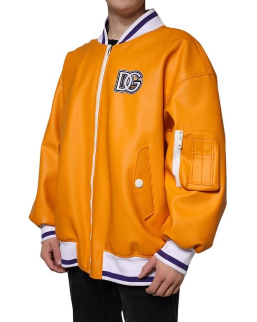 Dolce & Gabbana Orange Full Zip Jersey Bomber Jacket for men