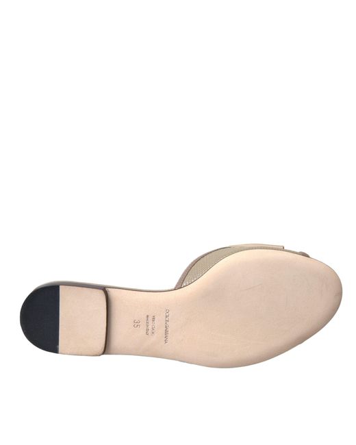 Dolce & Gabbana Natural Logo Pearl Flats Sandals Slides Shoes Leather