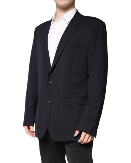 Dolce & Gabbana Blue Dark Wool Single Breasted Coat Blazer for men