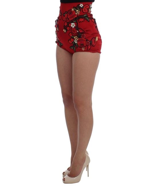 Dolce & Gabbana Red Silk Roses Sicily Shorts