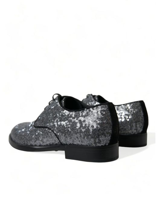 Dolce & Gabbana Black Sequined Lace Up Derby Dress Shoes for men