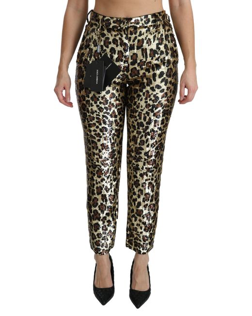 Dolce & Gabbana Multicolor Brown Leopard Sequined High Waist Pants