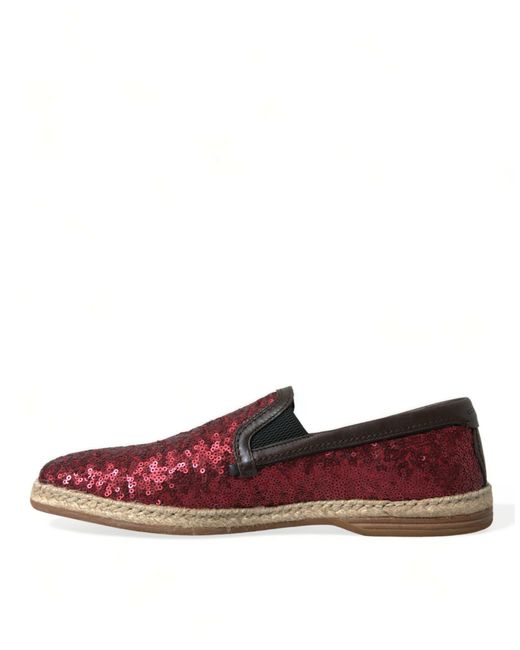 Dolce & Gabbana Red Sequined Loafers Slippers Shoes for men