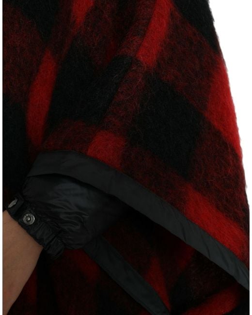 Dolce & Gabbana Red Buffalo Check Hooded Poncho Jacket