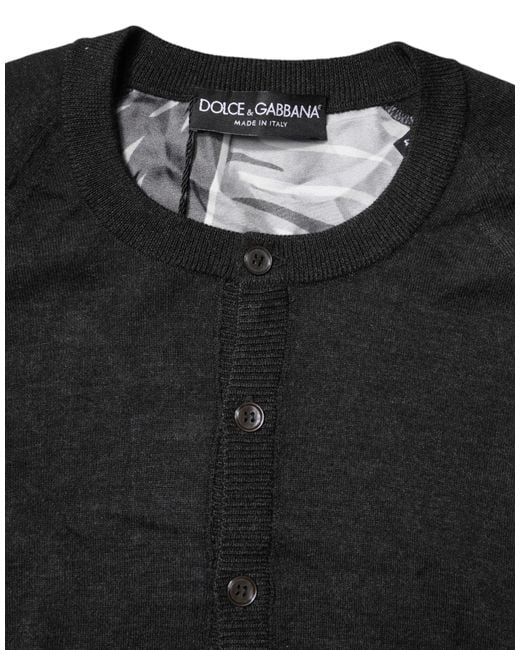 Dolce & Gabbana Black Henley Knit Pullover Sweater for men