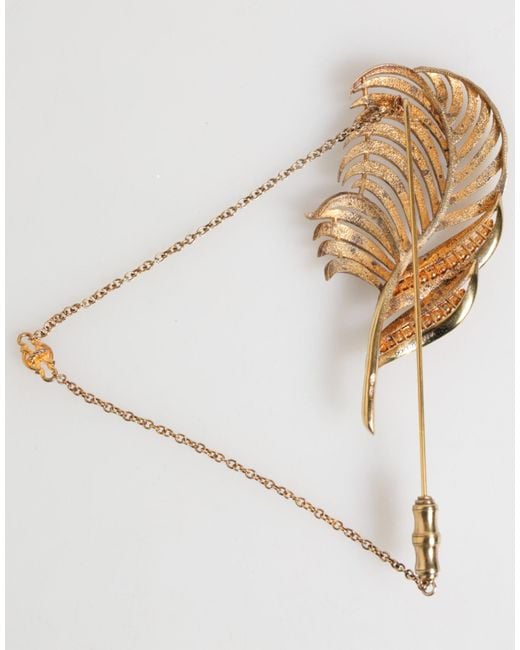 Dolce & Gabbana Natural Tone Leaf 925 Sterling Crystal Chain Brooch for men