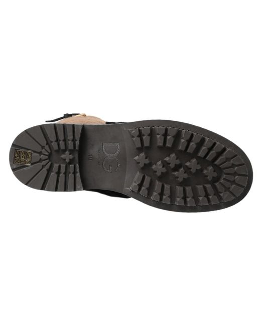 Dolce & Gabbana Black Leather Shearling Boots Elastane for men
