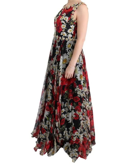 Dolce & Gabbana Multicolor Silk Floral Crystal Long Maxi Dress