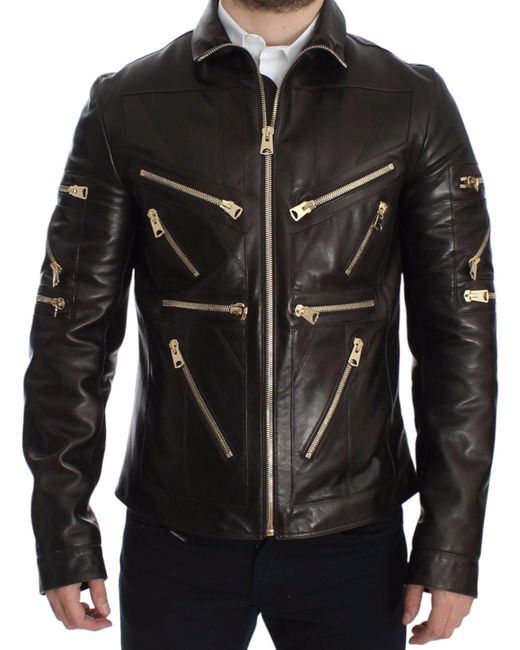 Dolce & Gabbana Black Lambskin Leather Zipper Jacket for men