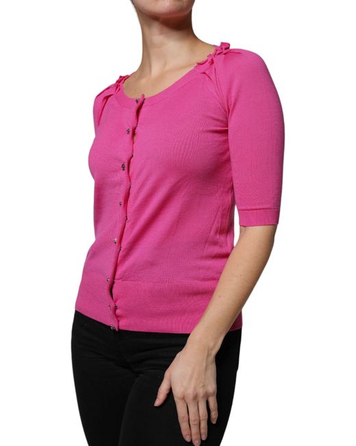 Dolce & Gabbana Pink Wool Button Down Cardigan Sweater
