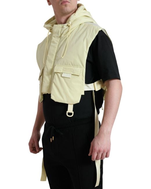 Dolce & Gabbana Yellow Nylon Hooded Sportswear Vest Jacket for men