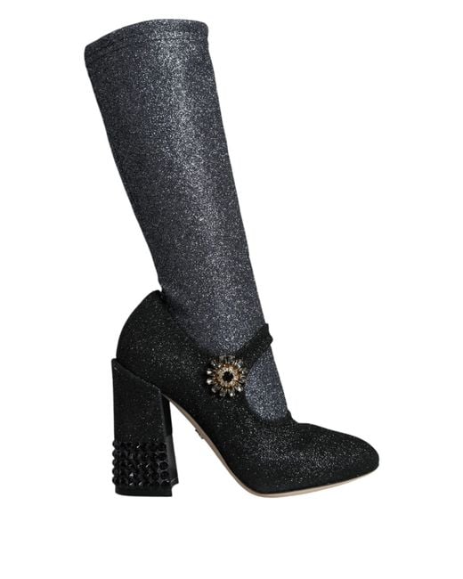 Dolce & Gabbana Blue Crystal Mary Janes Booties Shoes And Nylon Spandex (Stretch)