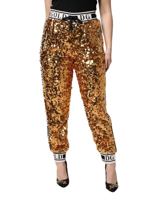 Dolce & Gabbana Metallic Dg Logo Sequined Jogger Pants