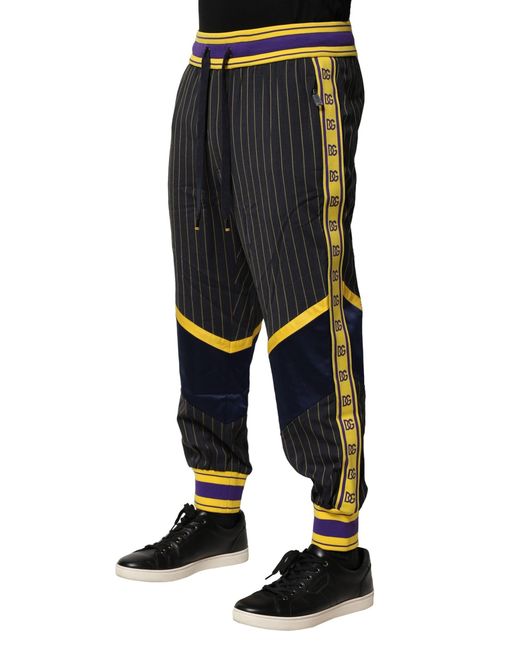 Dolce & Gabbana Black Stripes Wool Jogger Pants for men