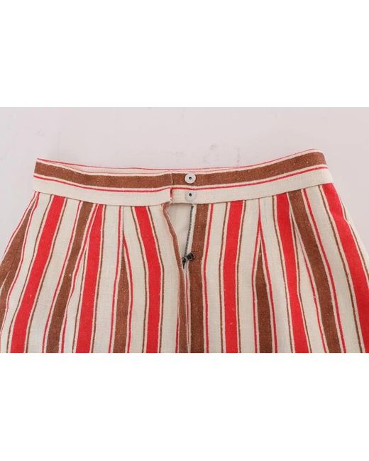 Dolce & Gabbana Red Portofino Stripes Cotton Midi Skirt
