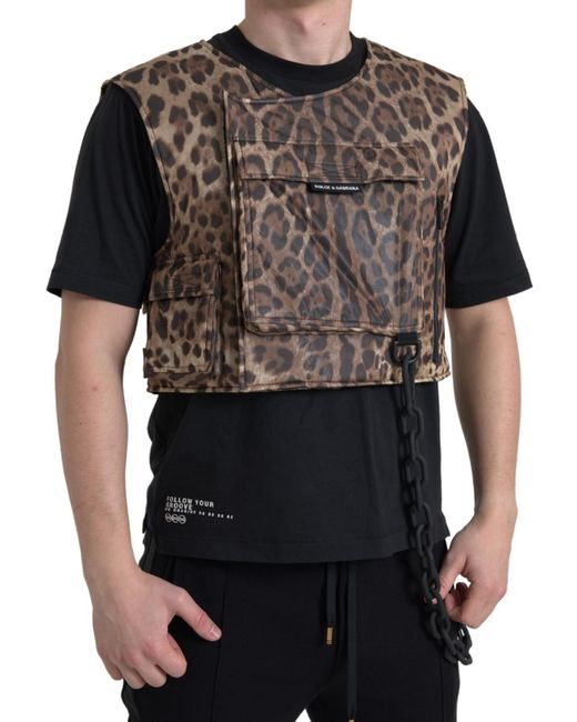 Dolce & Gabbana Black Leopard Silk Sleeveless Sportswear for men
