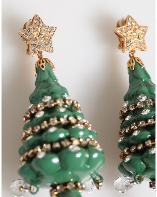 Dolce & Gabbana Green Enchanting Crystal Christmas Tree Clip-On Earrings