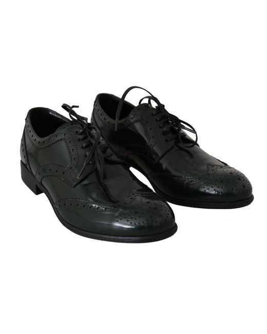Dolce & Gabbana Black Leather Broque Oxford Wingtip Shoes