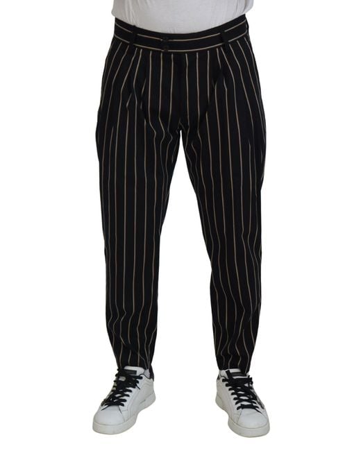 Dolce & Gabbana Black Striped Cotton Stretch Pants for men