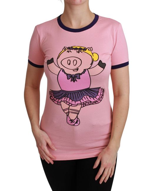 Dolce & Gabbana Pink Year Of The Pig Top Cotton T-Shirt