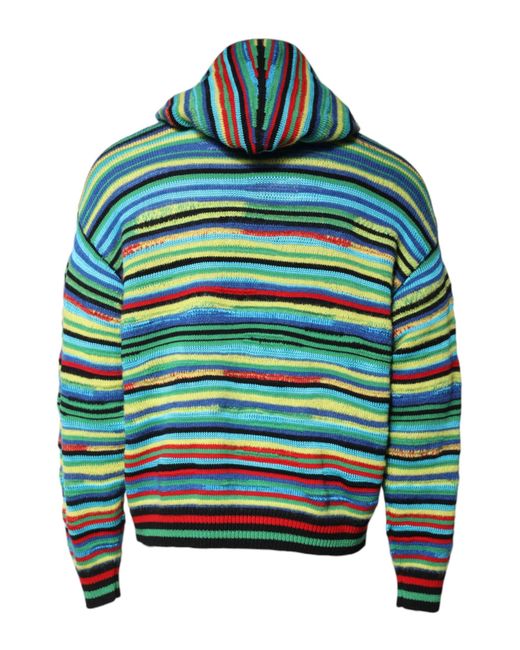 Dolce & Gabbana Green Striped Knit Hoodie Pullover for men