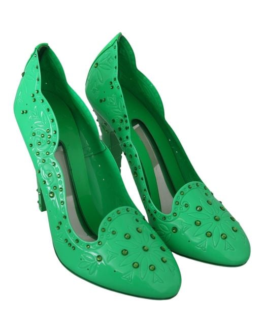 Dolce & Gabbana Dolce Gabbana Green Crystal Floral Heels Cinderella Shoes