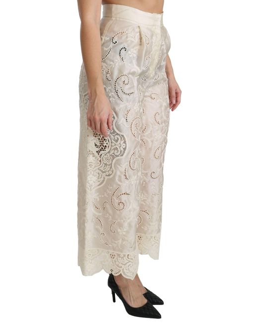 Dolce & Gabbana Natural Lace High Waist Palazzo Cropped Pants