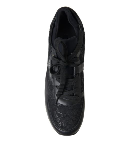 Dolce & Gabbana Black Floral Lace Leather Sneakers Shoes