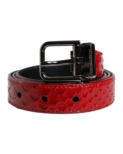 Dolce & Gabbana Red Exotic Leather Brass Metal Buckle Belt for men