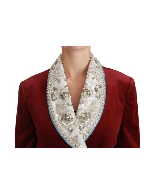 Dolce & Gabbana Red Velvet Baroque Crystal Blazer Jacket