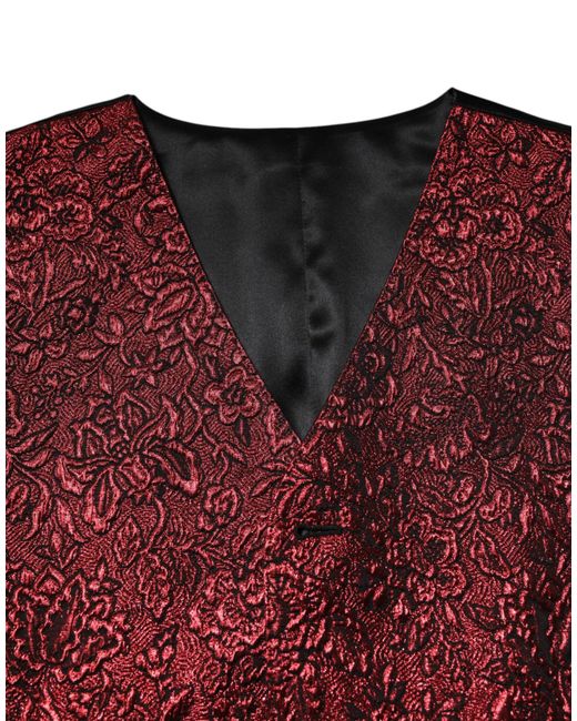 Dolce & Gabbana Red Floral Brocade Formal Waistcoat Vest for men