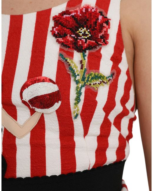 Dolce & Gabbana Red Floral Sleeveless Sheath Midi Dress