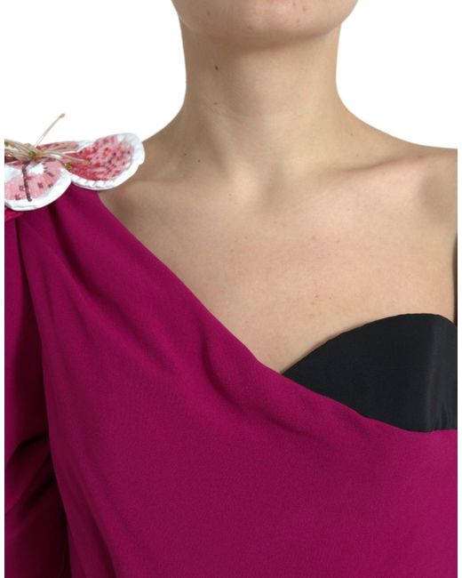 Dolce & Gabbana Red Flower Embellished One Shoulder Dress