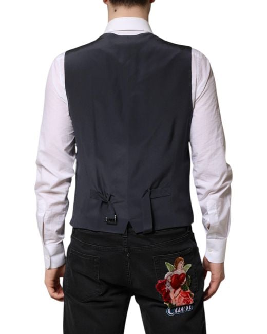 Dolce & Gabbana Gray Plaid Wool Formal Dress Waistcoat Vest for men