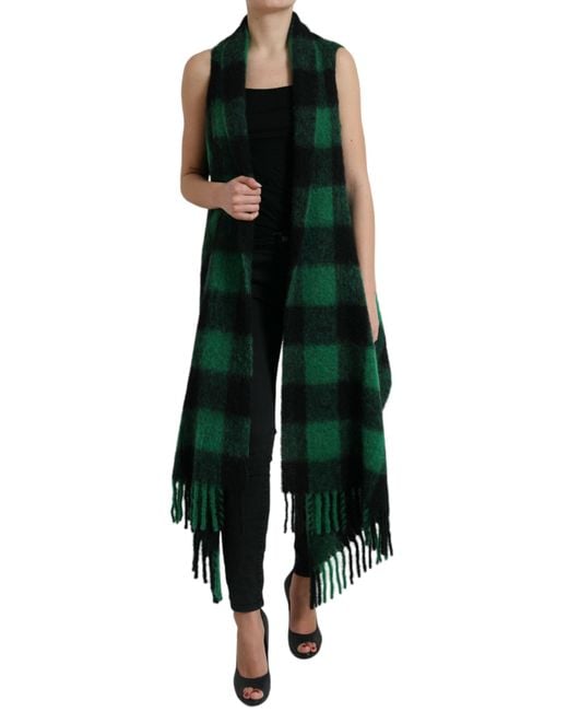 Dolce & Gabbana Green Buffalo Check Poncho Coat Jacket