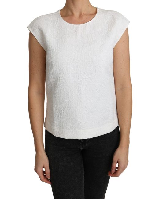 Dolce & Gabbana White Floral Brocade Blouse Cotton Top