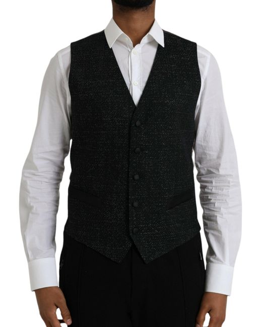 Dolce & Gabbana Black Silk Waistcoat Dress Formal Vest for men