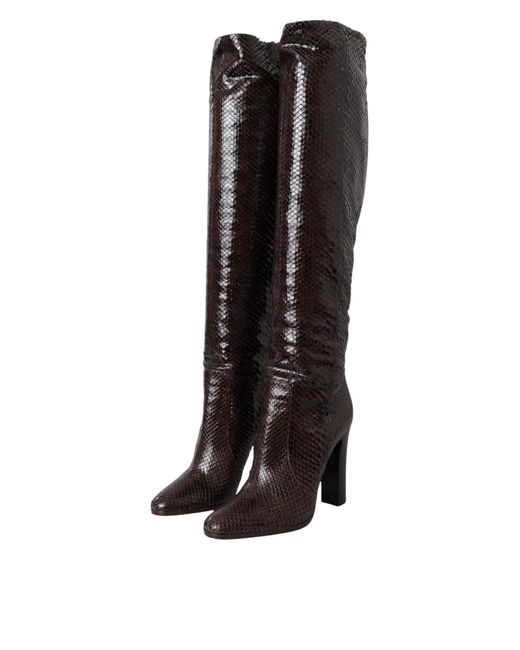 Dolce & Gabbana Black Exotic Leather Heels High Boots Shoes