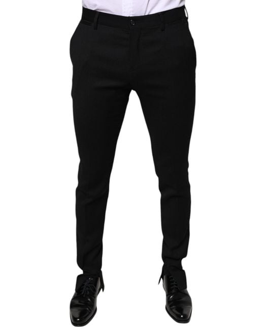 Dolce & Gabbana Black Wool Skinny Formal Dress Pants for men