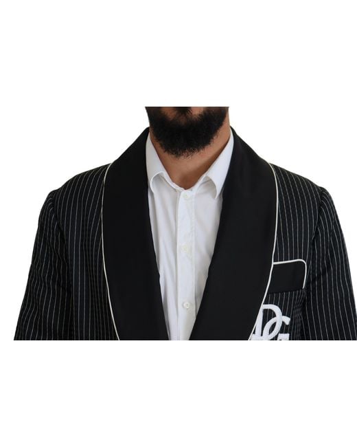 Dolce & Gabbana Black Striped Wrap Jacket With Dg Patch for men
