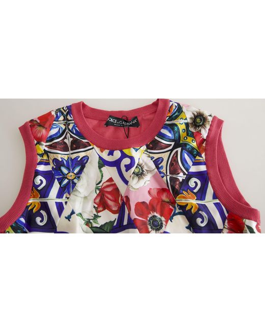 Dolce & Gabbana Red Floral Quilted Sleeveless Top
